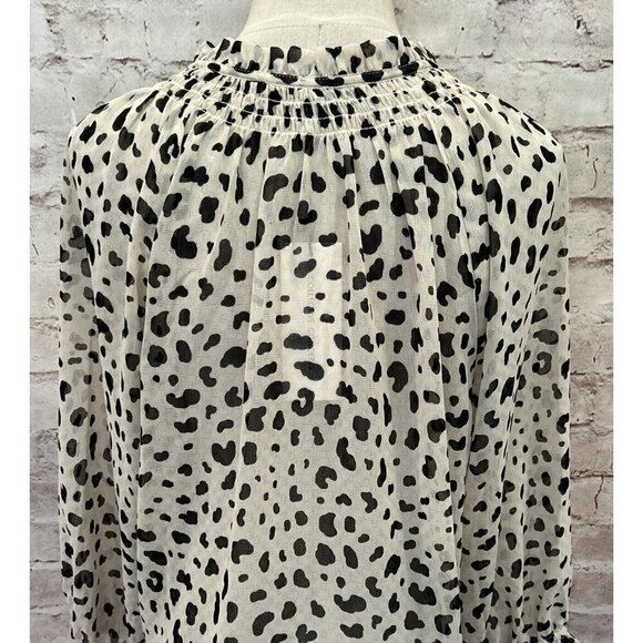 Collective Concepts Womens S Popover Blouse Ivory Cheetah Ruffle Tie Neck Sheer - Picture 6 of 6
